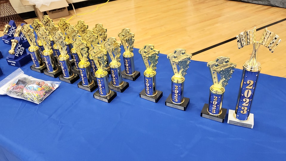 Pinewood Derby patches and awards